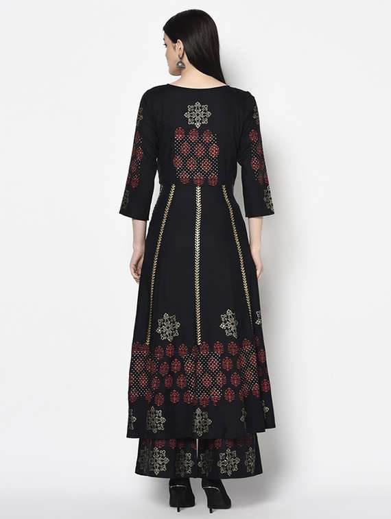 Women Printed Three Quarter Sleeve Kurta Palazzo Set - 22504922 -  Standard Image - 4
