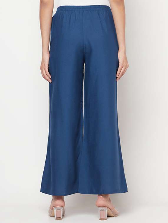 Women Solid Mid Rise Flared Palazzo - 22504926 -  Standard Image - 4