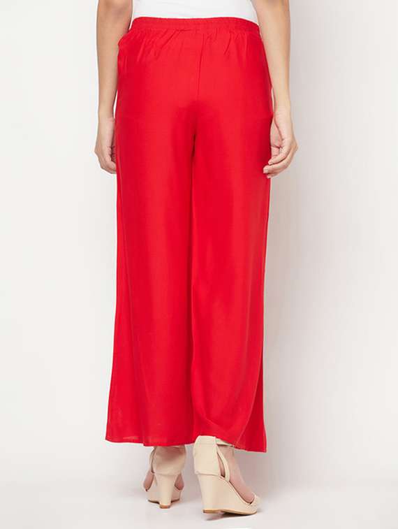women solid mid rise flared palazzo - 22504934 -  Standard Image - 4