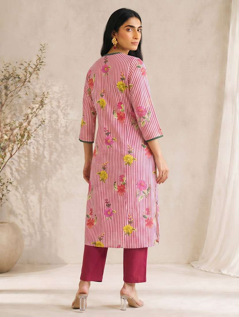 women printed three quarter sleeve a-line kurta - 22504945 -  Standard Image - 4