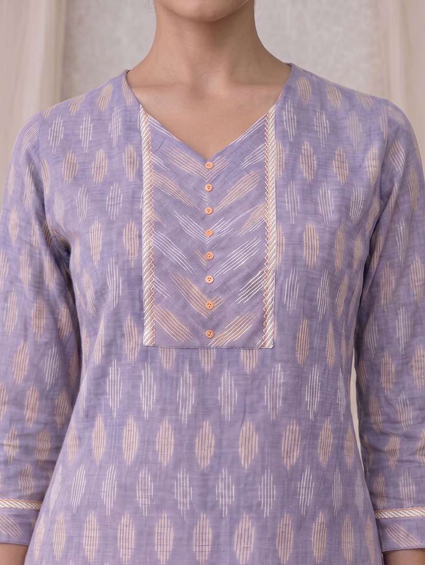 women self design three quarter sleeve straight kurta - 22504946 -  Standard Image - 1