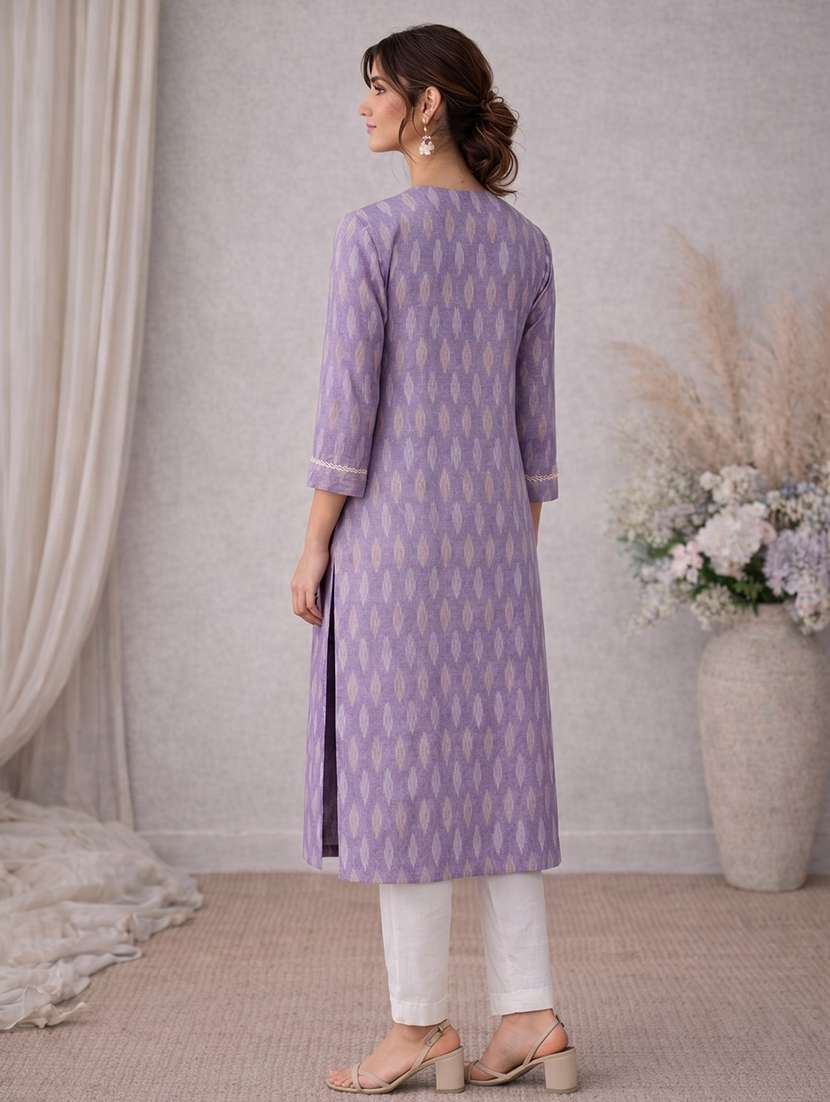 women self design three quarter sleeve straight kurta - 22504946 -  Standard Image - 4