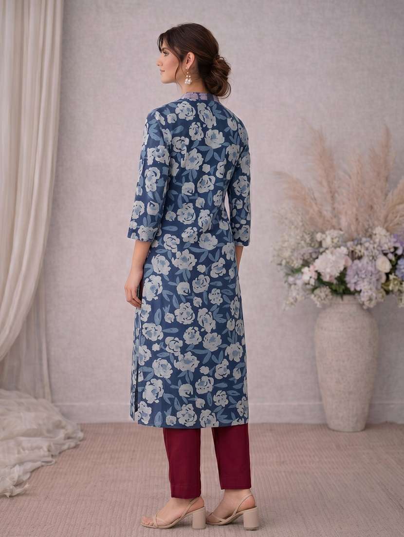 women floral three quarter sleeve a-line kurta - 22504947 -  Standard Image - 4