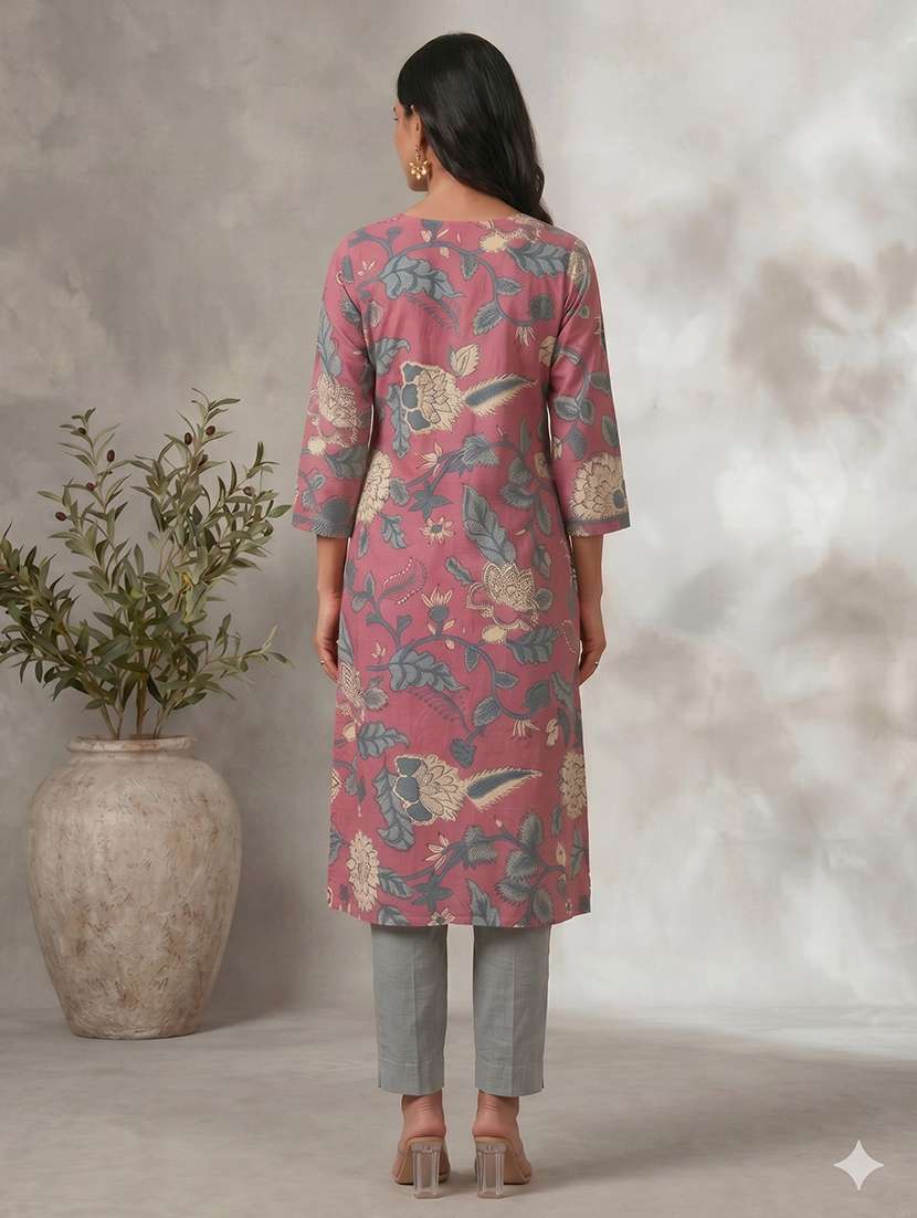 women floral three quarter sleeve a-line kurta - 22504949 -  Standard Image - 4