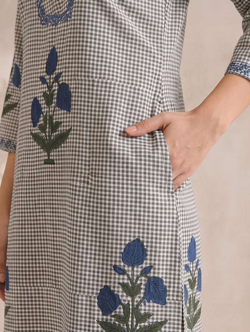 women checkered notch neck kurta and palazzo set - 22504954 -  Standard Image - 1