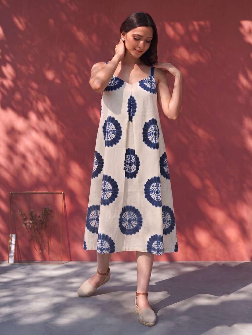 women tie and dye shoulder strap a-line dress