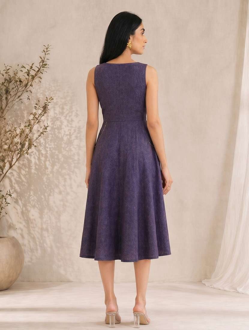 women solid sleeveless fit and flare dress - 22504960 -  Standard Image - 4
