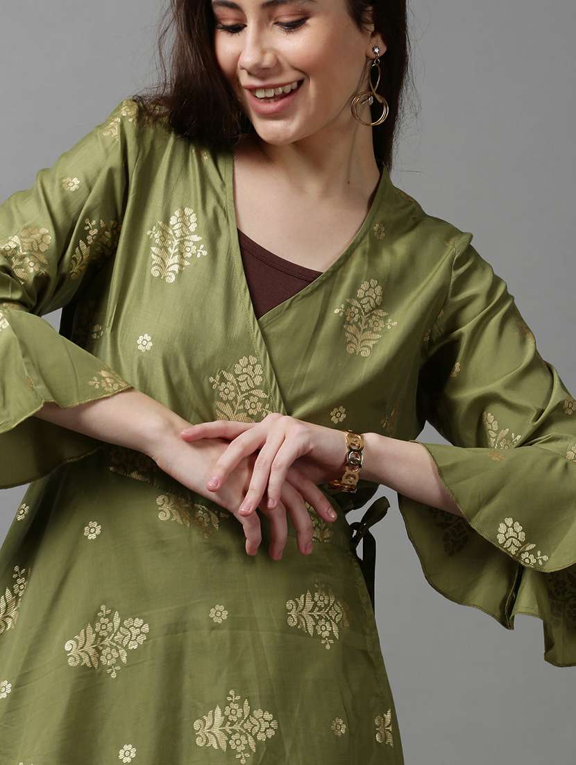 women printed bell sleeves wrap top - 22504977 -  Standard Image - 1