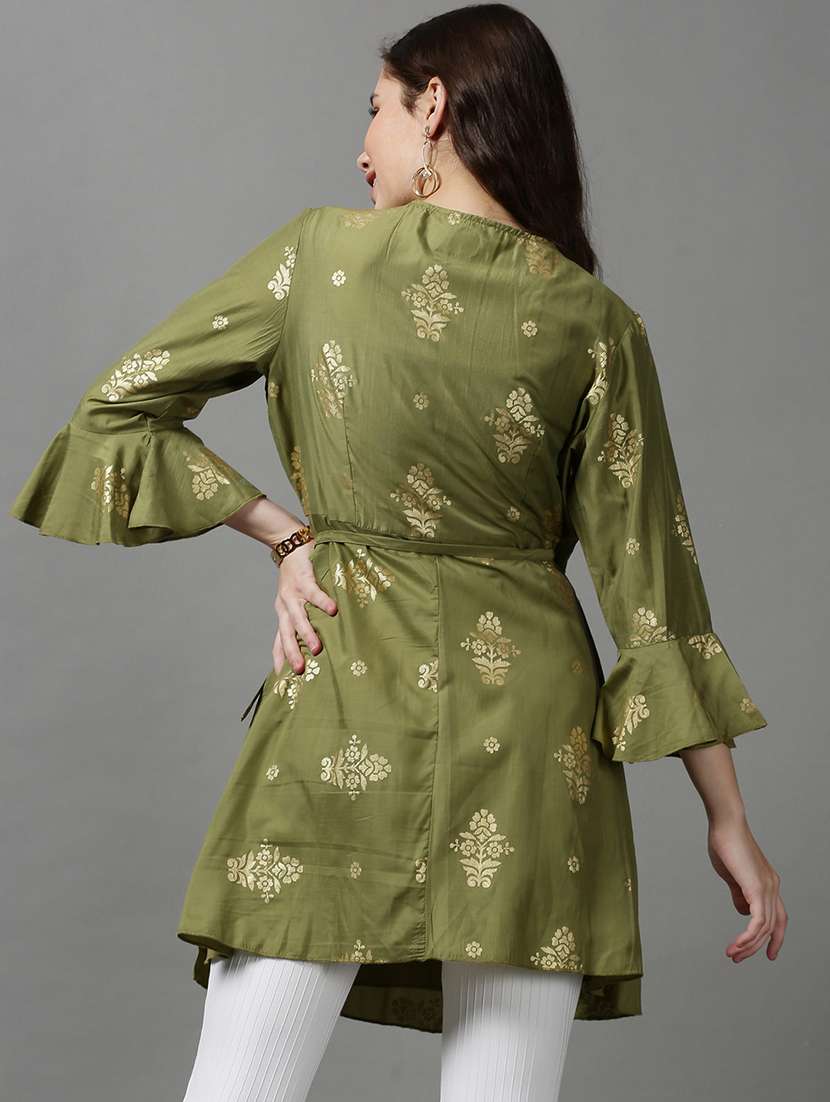 women printed bell sleeves wrap top - 22504977 -  Standard Image - 4