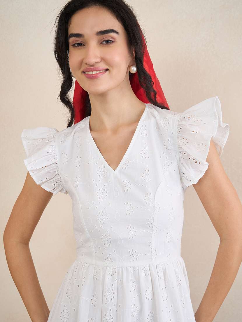 Women Self Design V Neck Backless Dress - 22504985 -  Standard Image - 1