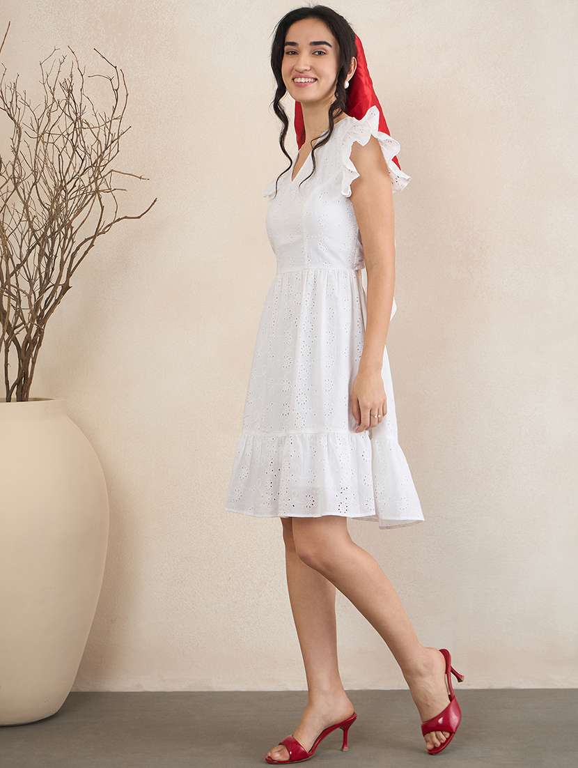 Women Self Design V Neck Backless Dress - 22504985 -  Standard Image - 4