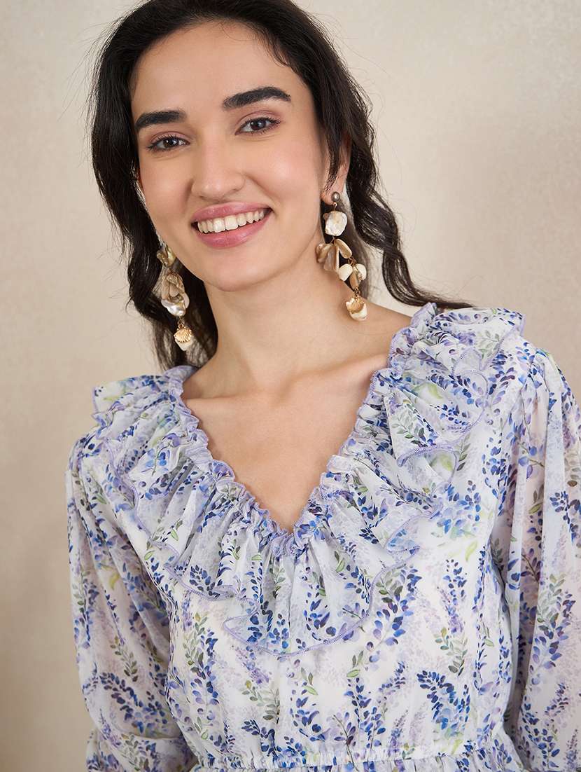 women printed v neck tiered dress - 22504987 -  Standard Image - 1