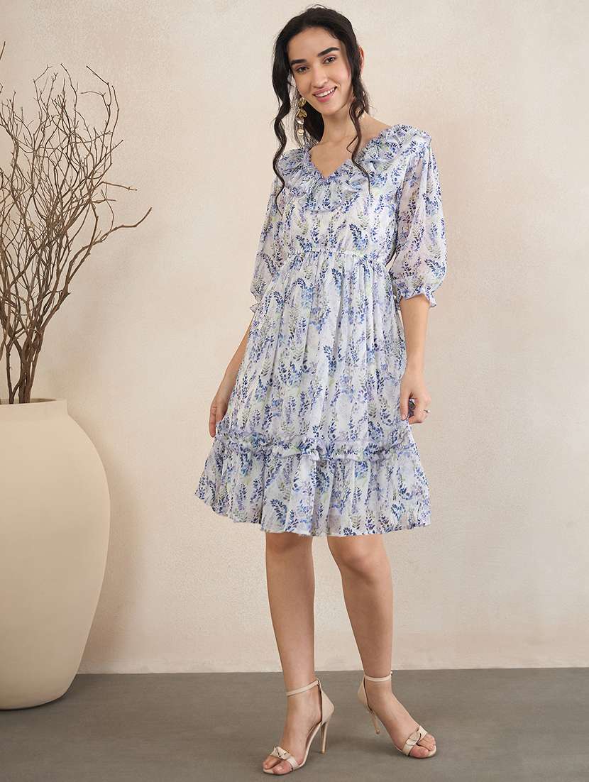 women printed v neck tiered dress - 22504987 -  Standard Image - 4