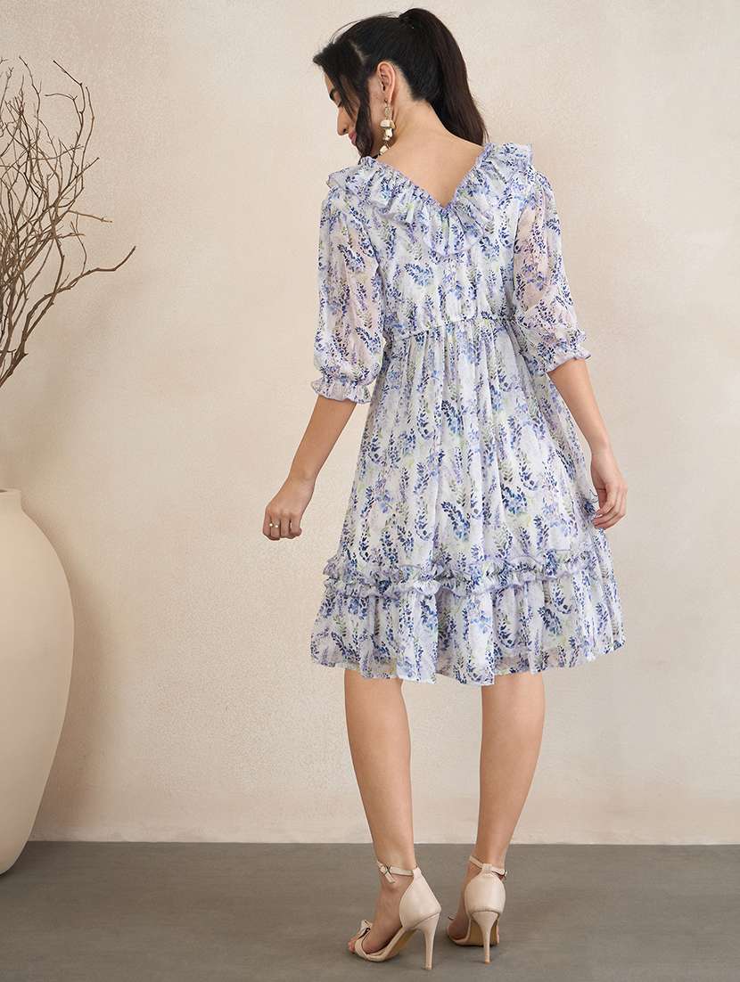 women printed v neck tiered dress - 22504987 -  Standard Image - 6