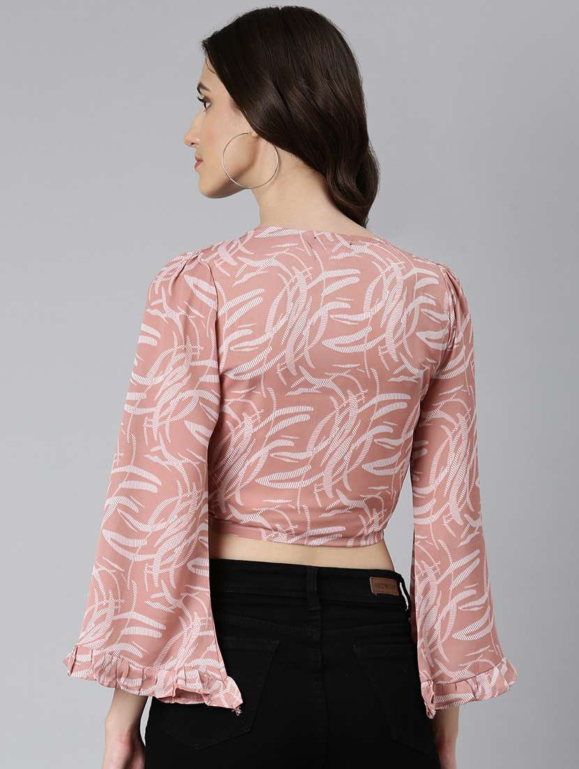 women printed bell sleeves crop top - 22504996 -  Standard Image - 4