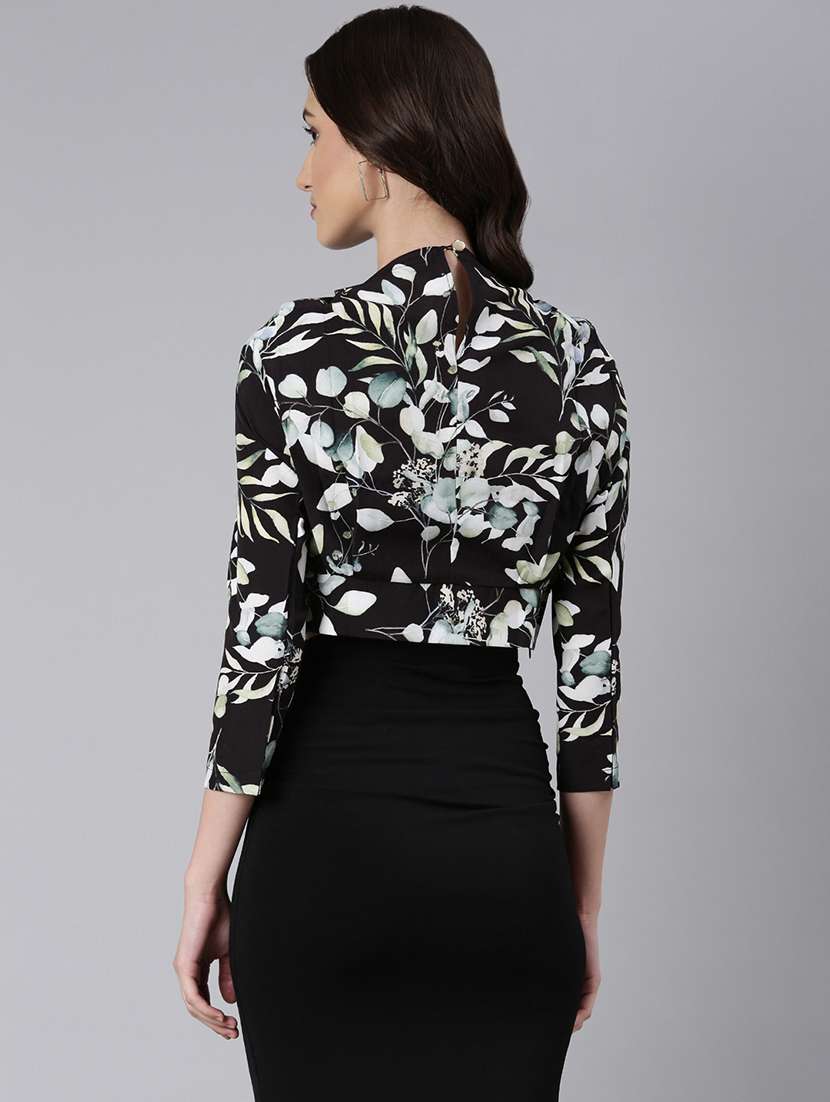 Women Printed Mock Neck Three Quarter Sleeves Crop Top - 22504999 -  Standard Image - 4