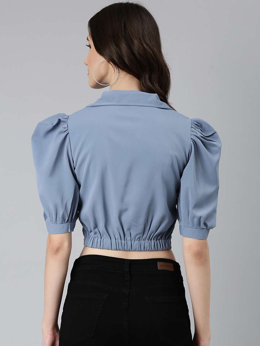 Women Solid Puff Sleeves Crop Top - 22505001 -  Standard Image - 4