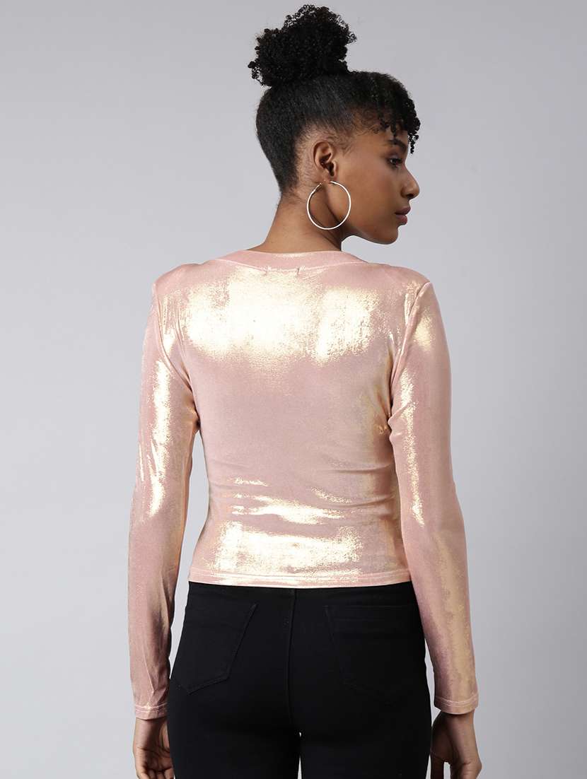 women solid long sleeves wrap top - 22505017 -  Standard Image - 4