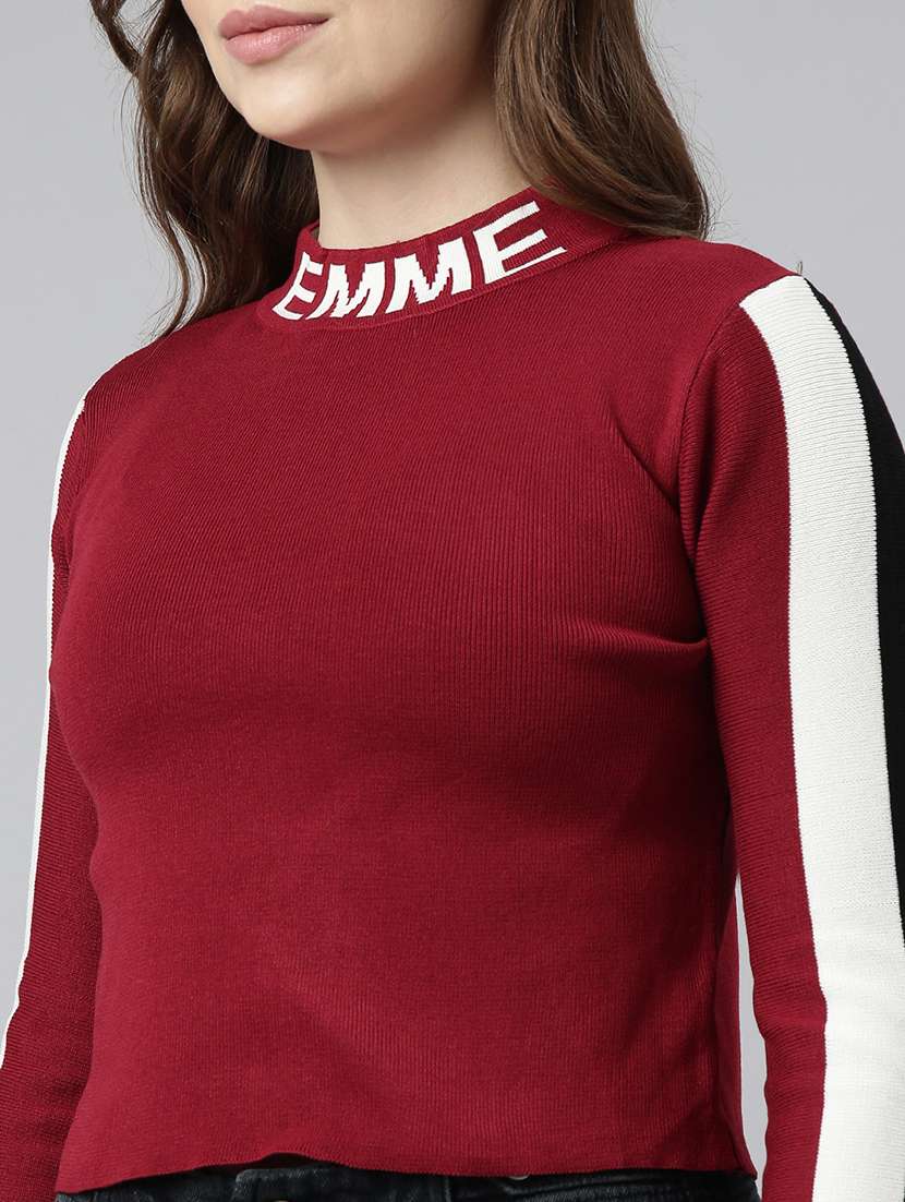 women colourblocked mock neck regular top - 22505041 -  Standard Image - 1