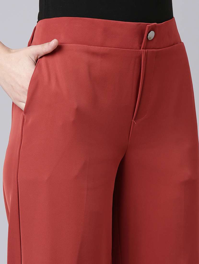 women solid mid rise straight fit trouser - 22505053 -  Standard Image - 1