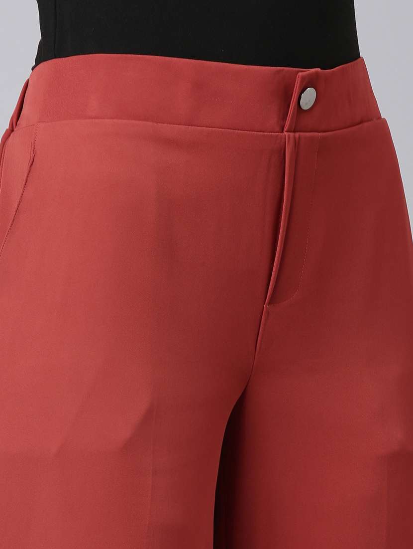 women solid mid rise straight fit trouser - 22505053 -  Standard Image - 4