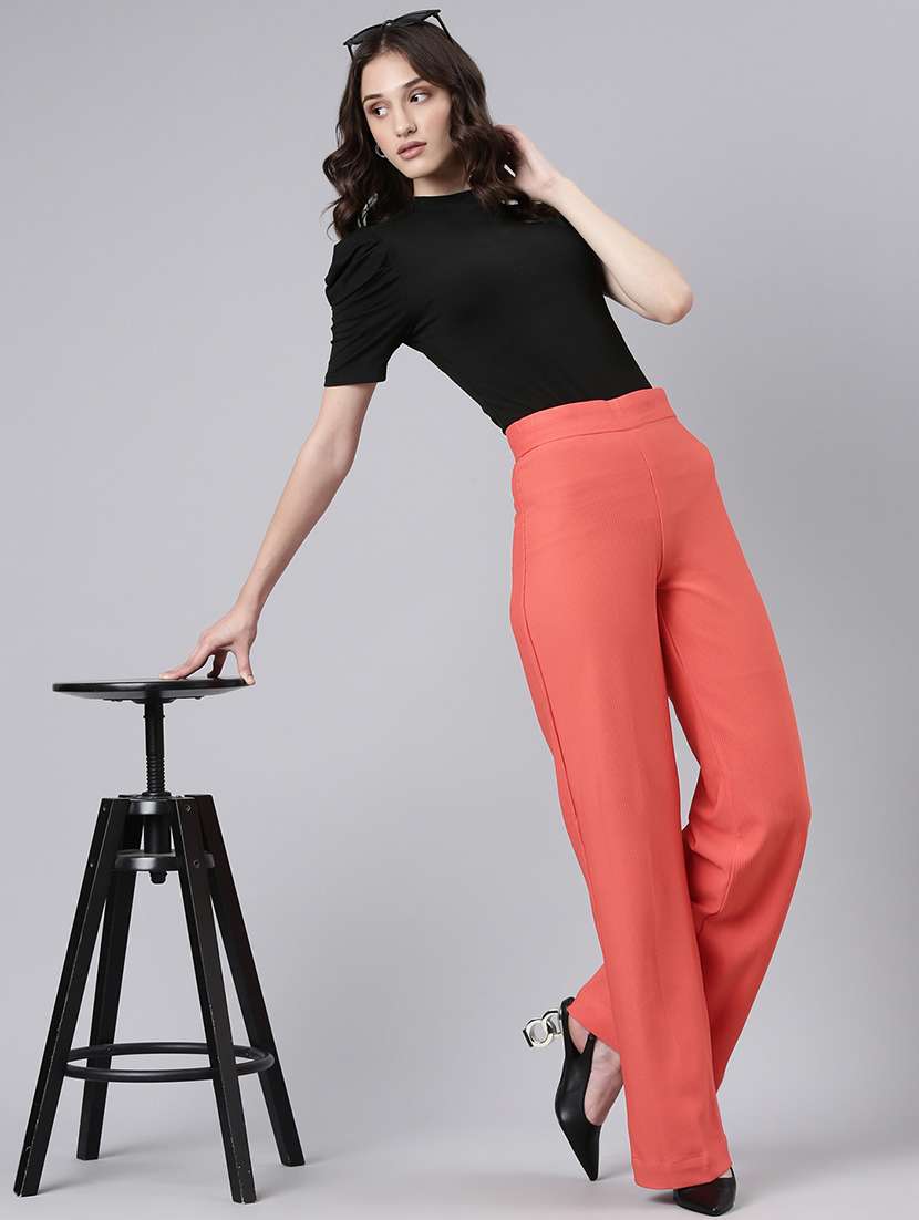 women self design mid rise straight fit trouser - 22505057 -  Standard Image - 4