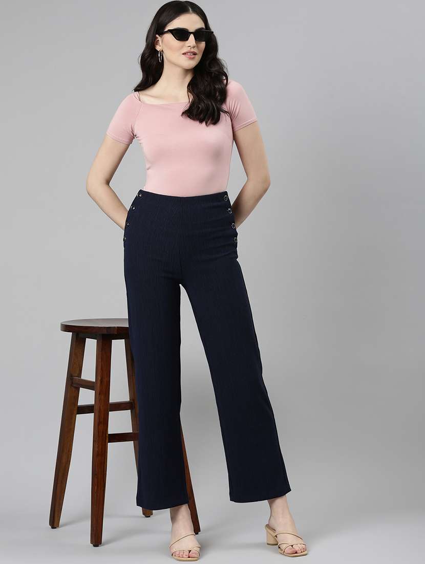women solid high rise straight fit trouser - 22505069 -  Standard Image - 4