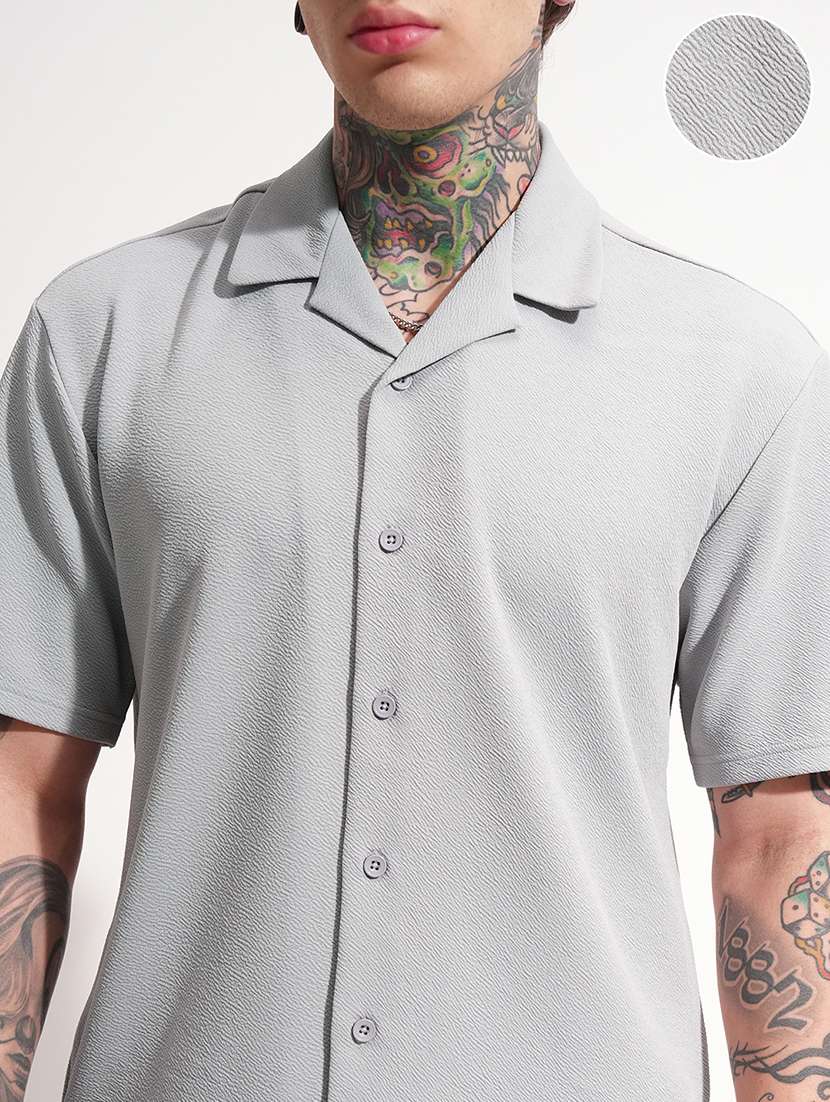 men textured short sleeve shorts & shirt co-ord set - 22505083 -  Standard Image - 1