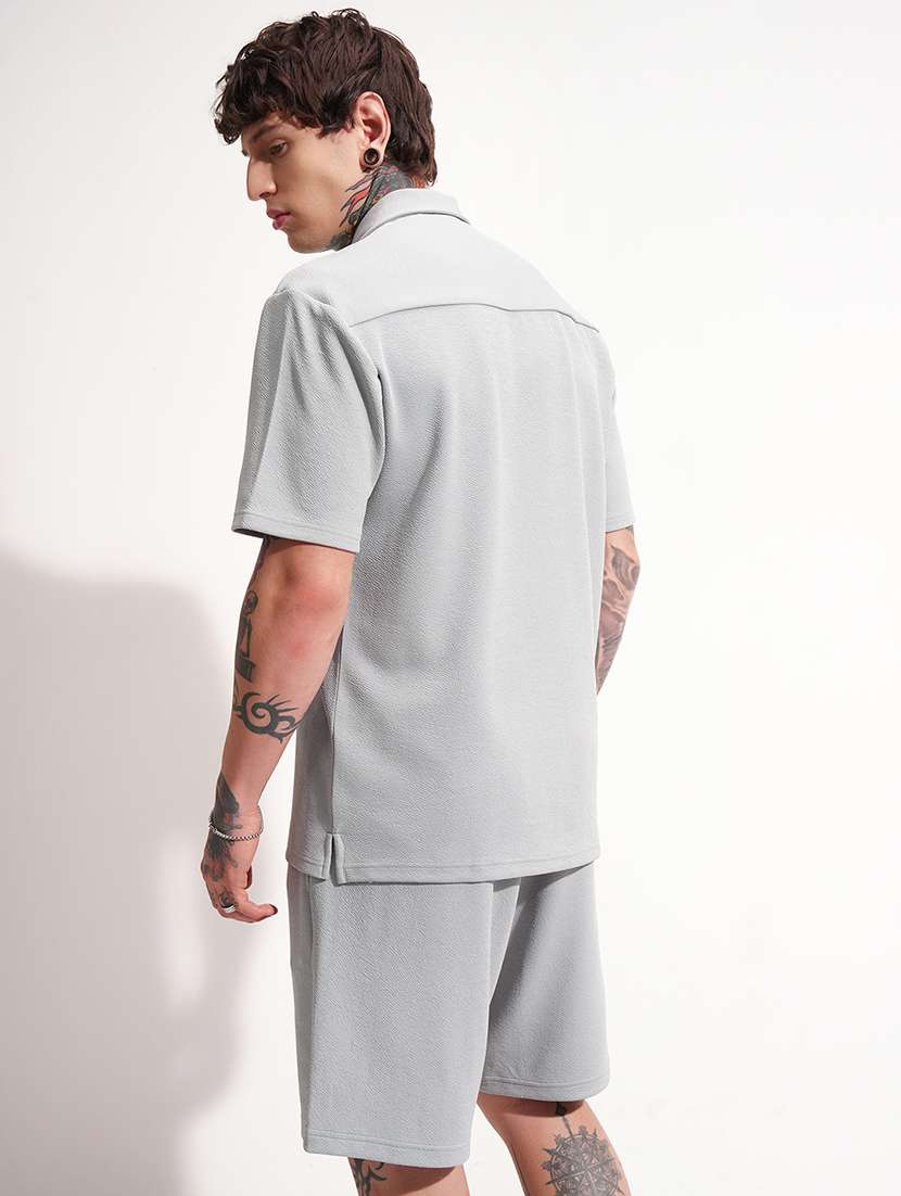 men textured short sleeve shorts & shirt co-ord set - 22505083 -  Standard Image - 4