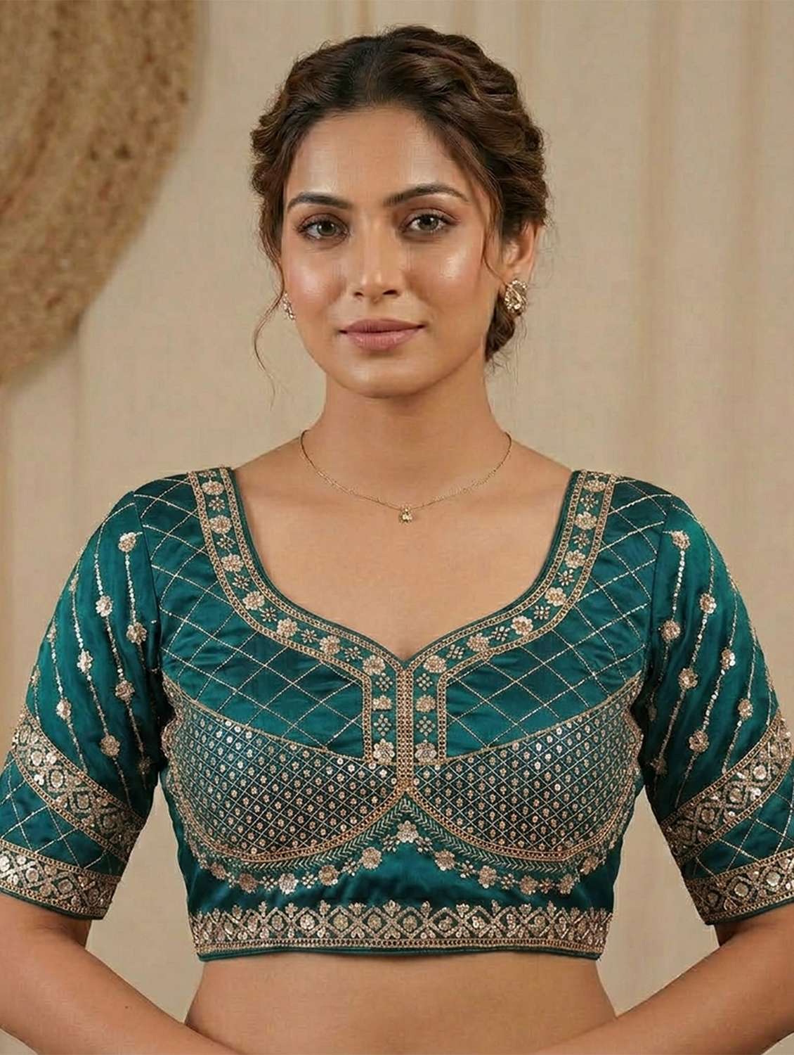 women embroidered short sleeve stitched blouse