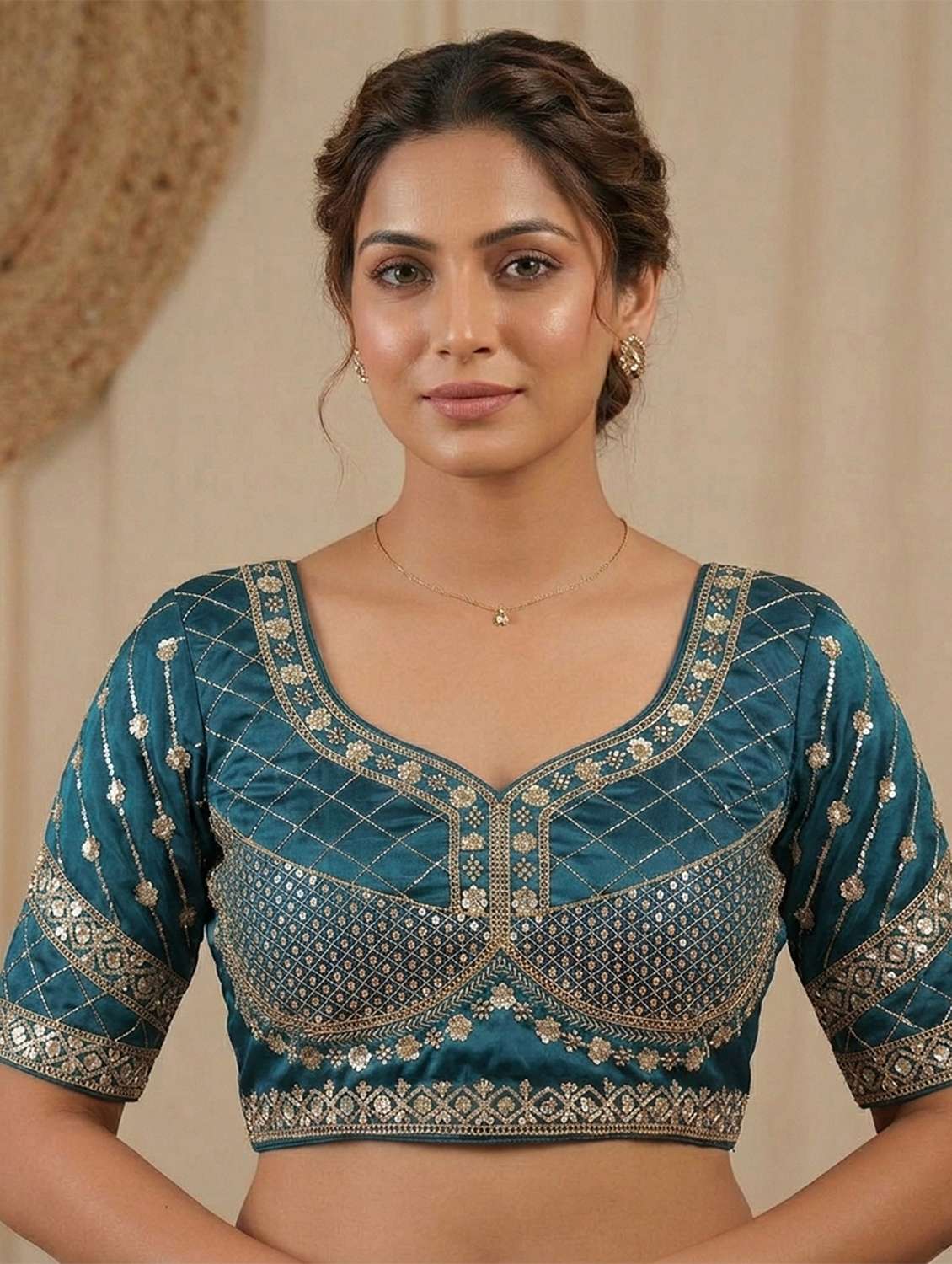 women embroidered short sleeve stitched blouse