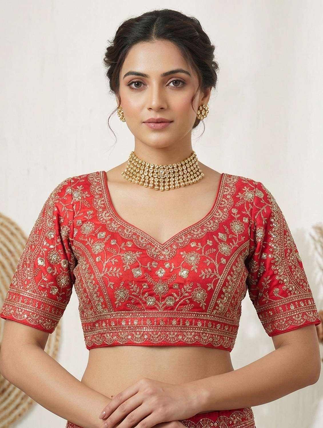 women embroidered short sleeve stitched blouse