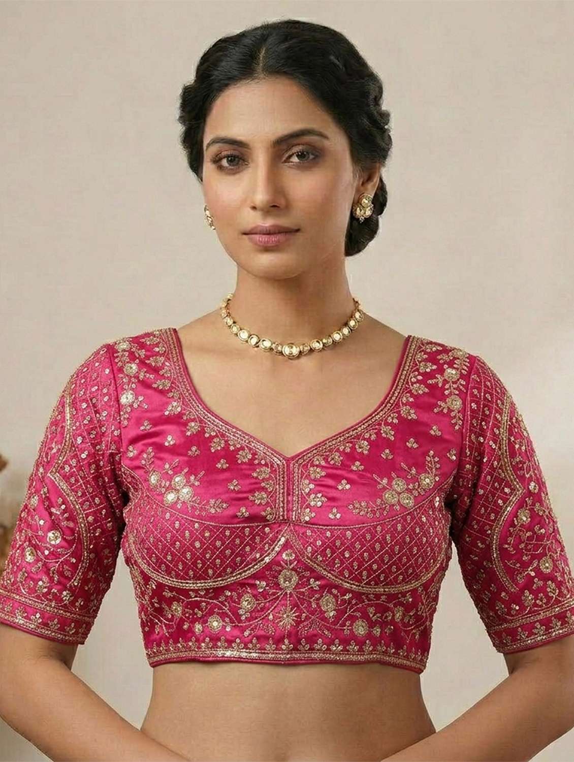 women embroidered short sleeve stitched blouse