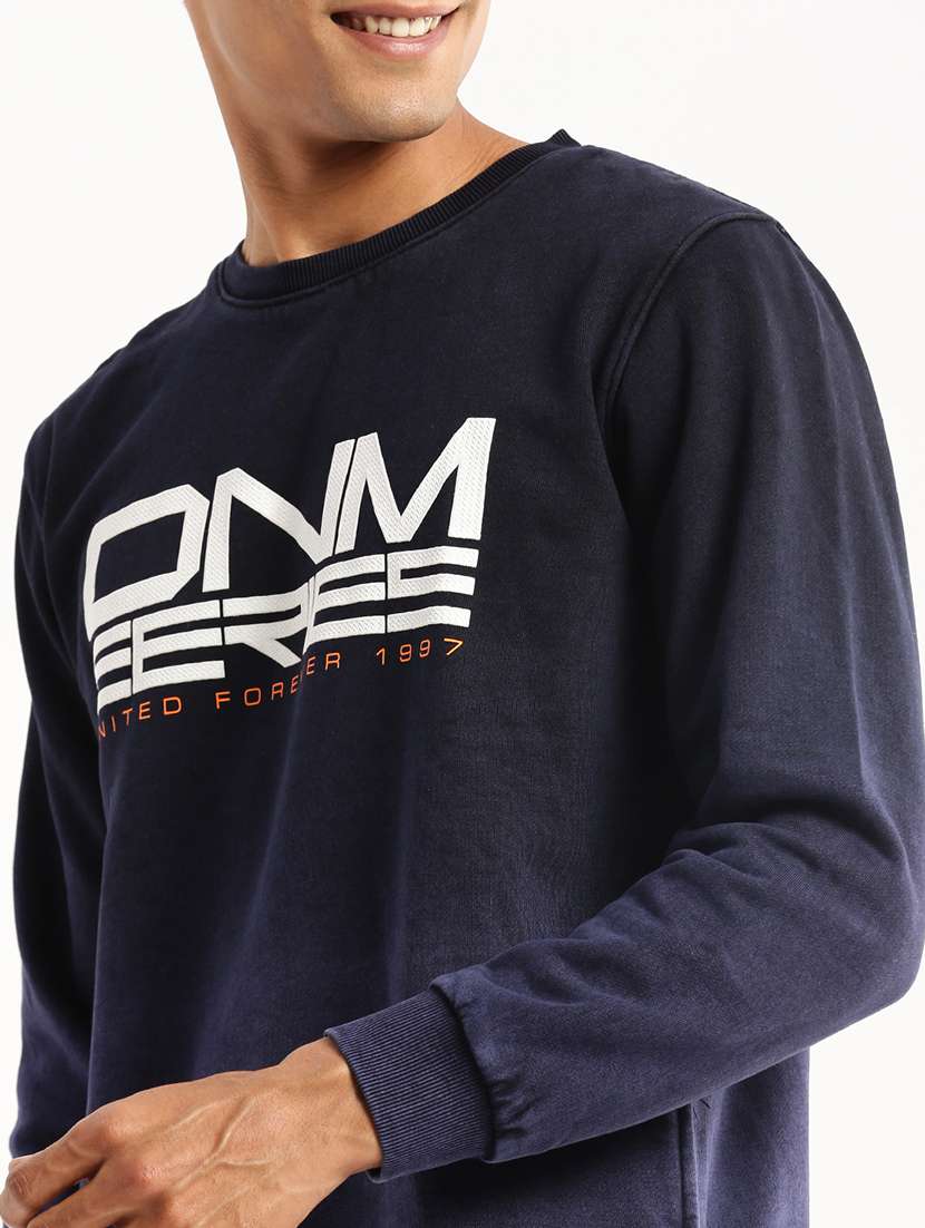 navy blue cotton chest print sweatshirt - 22505176 -  Standard Image - 1