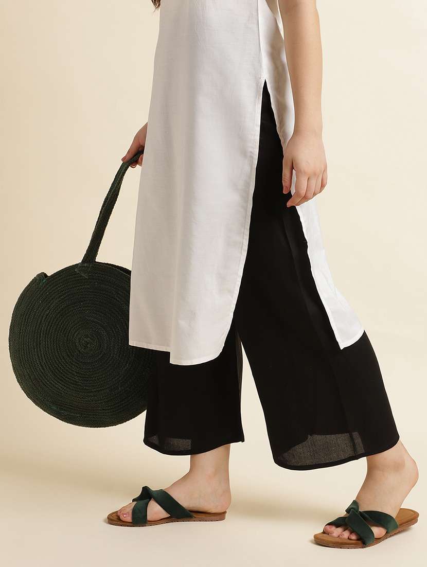 women solid mid rise relaxed fit palazzo