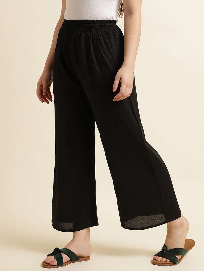 women solid mid rise straight fit palazzo - 22505220 -  Standard Image - 4