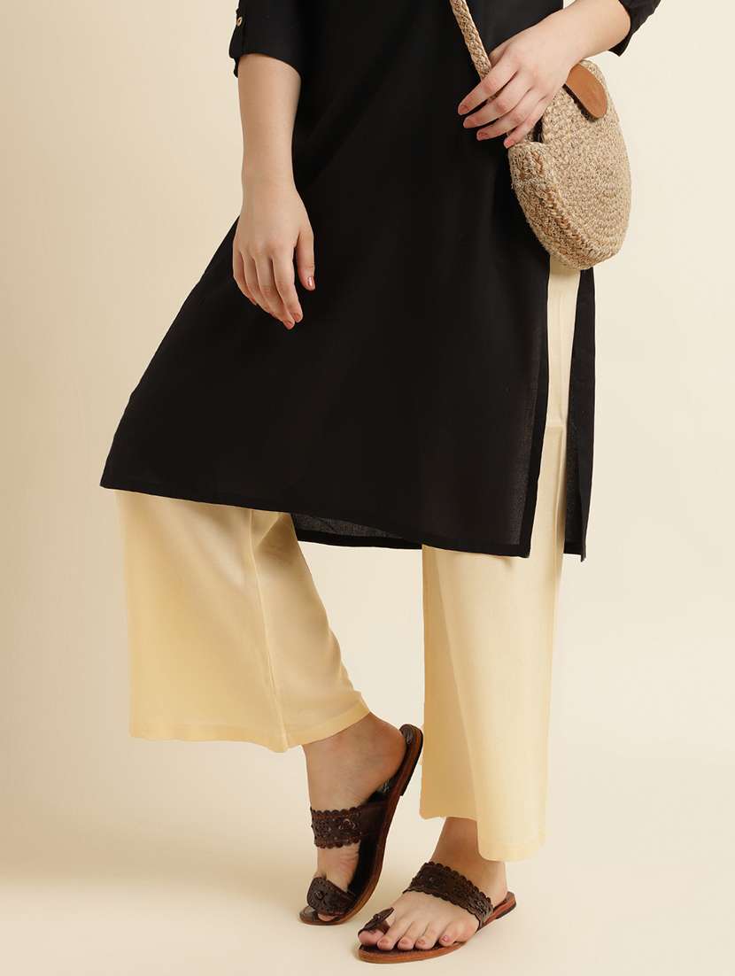 women solid mid rise relaxed fit palazzo