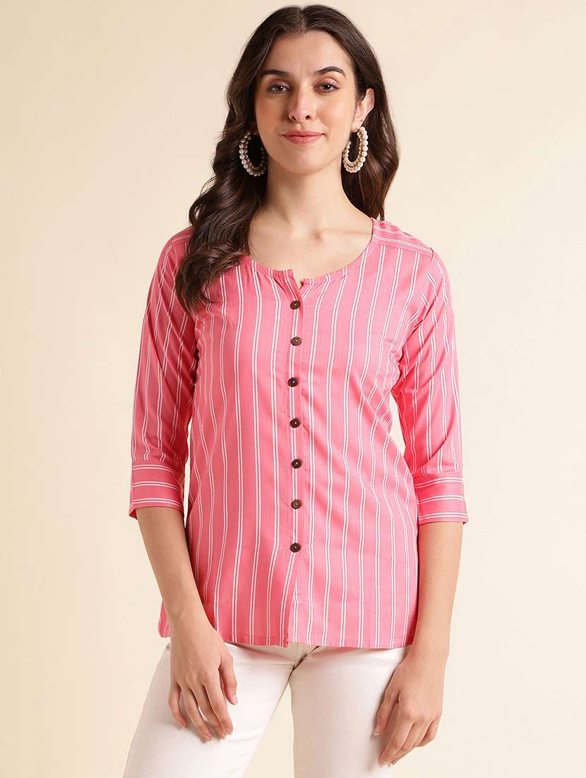 women striped round neck regular top - 22505237 -  Standard Image - 1