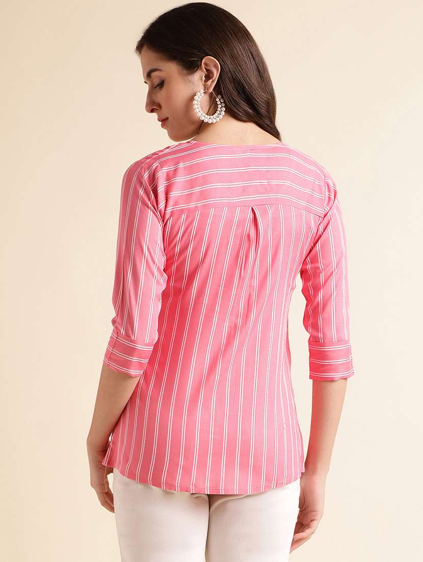 women striped round neck regular top - 22505237 -  Standard Image - 4