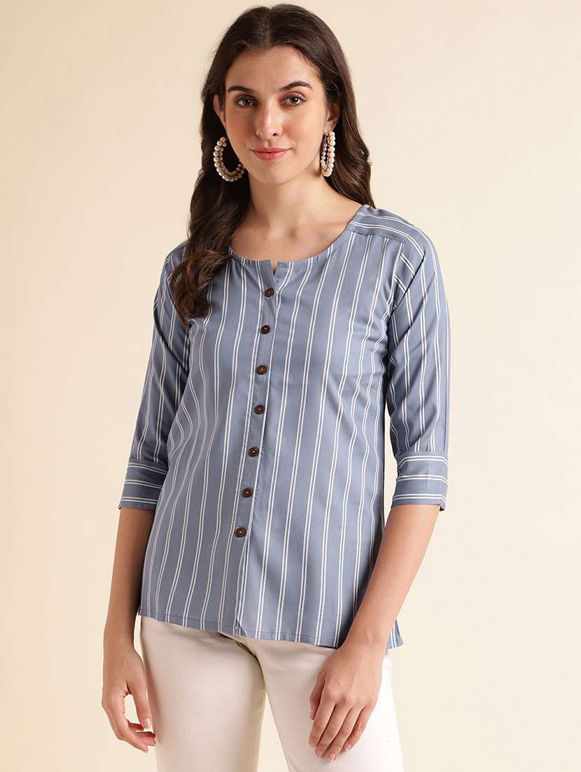 Women Striped Round Neck Regular Top - 22505240 -  Standard Image - 1