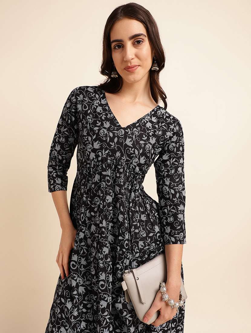 women printed v neck flared kurta - 22505245 -  Standard Image - 1