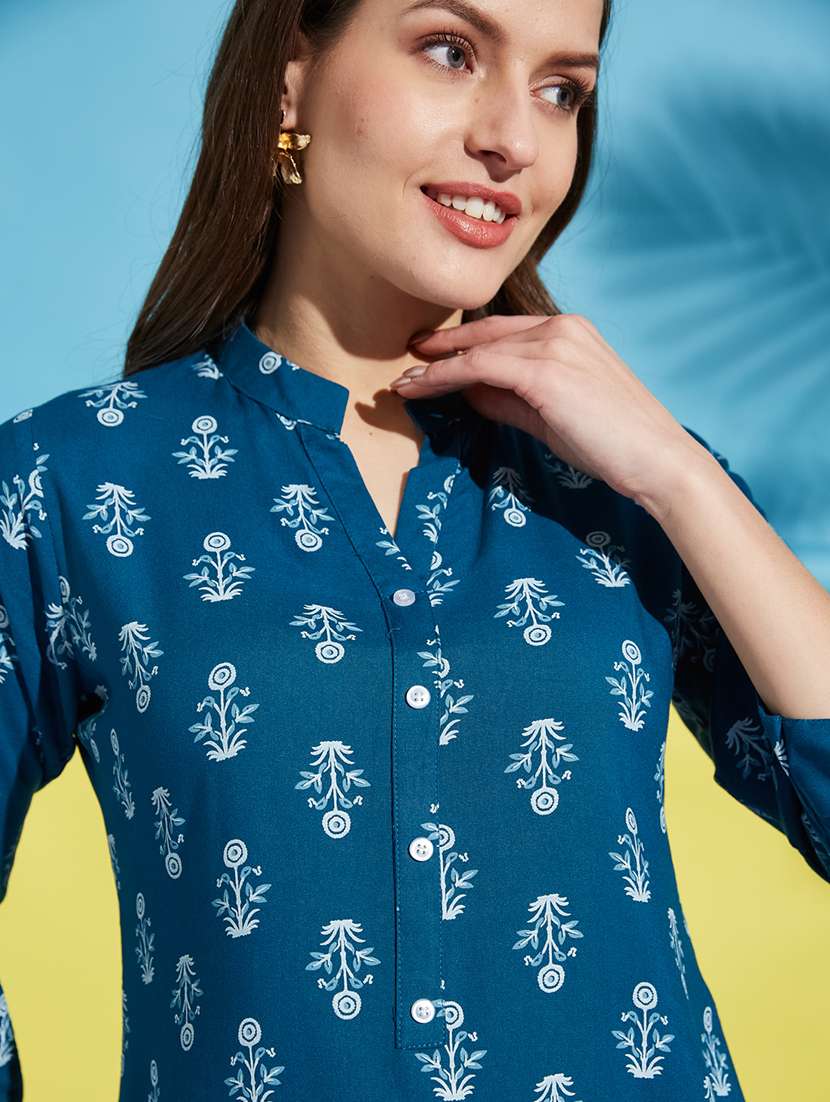 women printed mandarin collared straight kurta - 22505251 -  Standard Image - 1