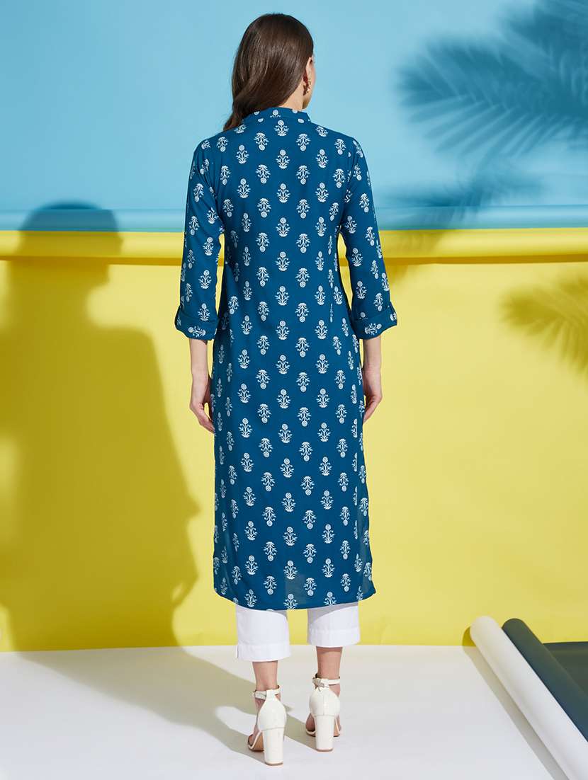 women printed mandarin collared straight kurta - 22505251 -  Standard Image - 4