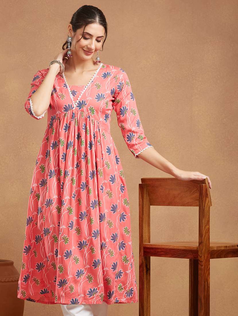 women printed square neck flared kurta - 22505252 -  Standard Image - 1