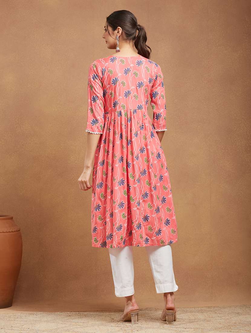 women printed square neck flared kurta - 22505252 -  Standard Image - 4