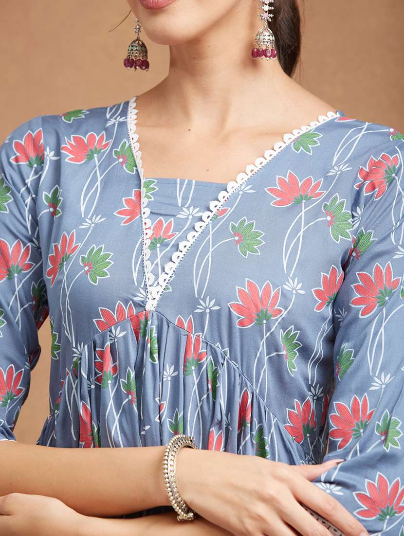 women printed v neck flared kurta - 22505253 -  Standard Image - 1