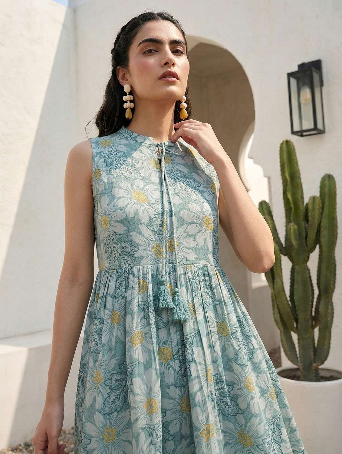women floral printed sleeveless midi tiered dress - 22505260 -  Standard Image - 1