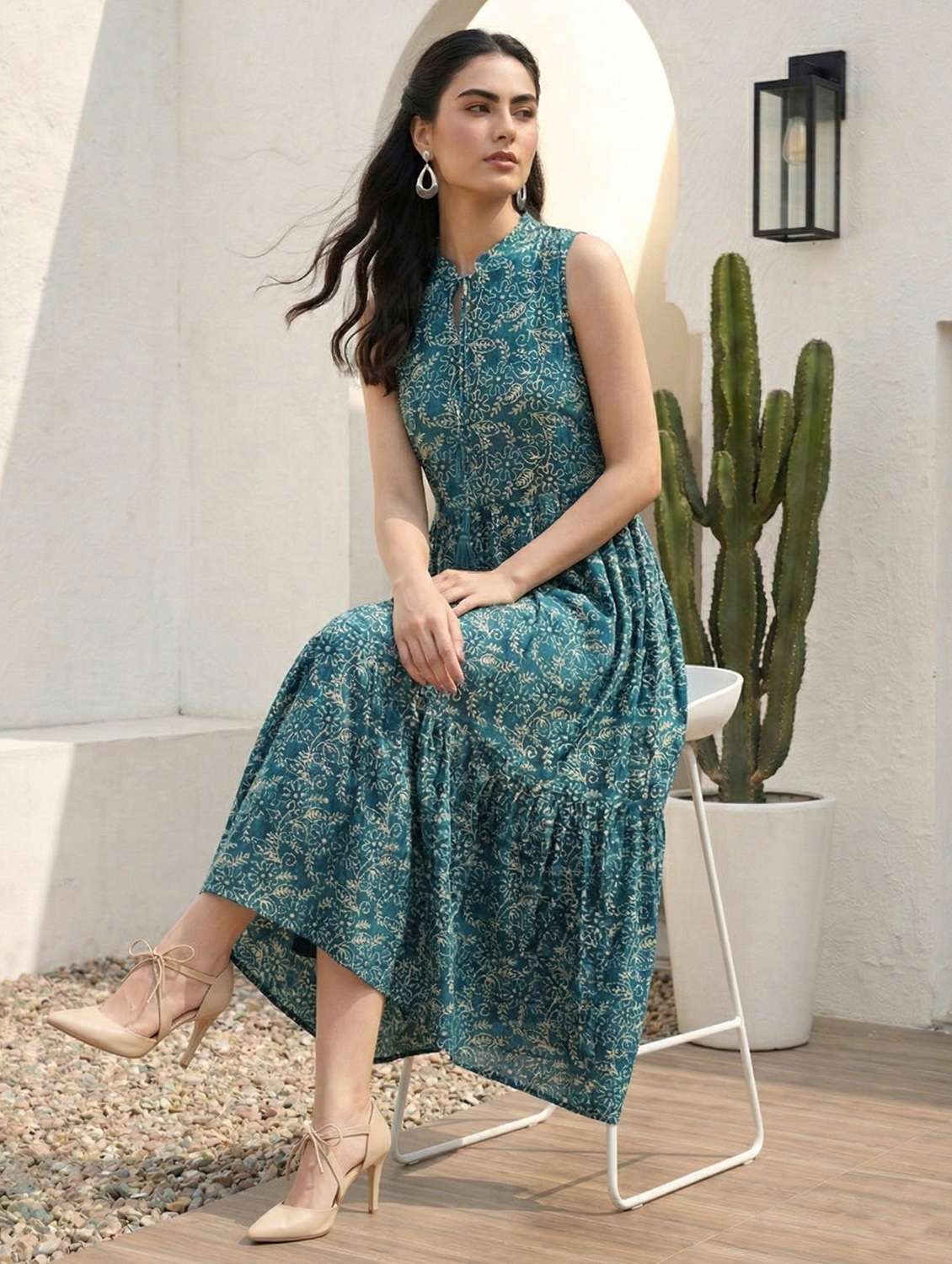 women printed sleeveless midi tiered dress - 22505261 -  Standard Image - 4