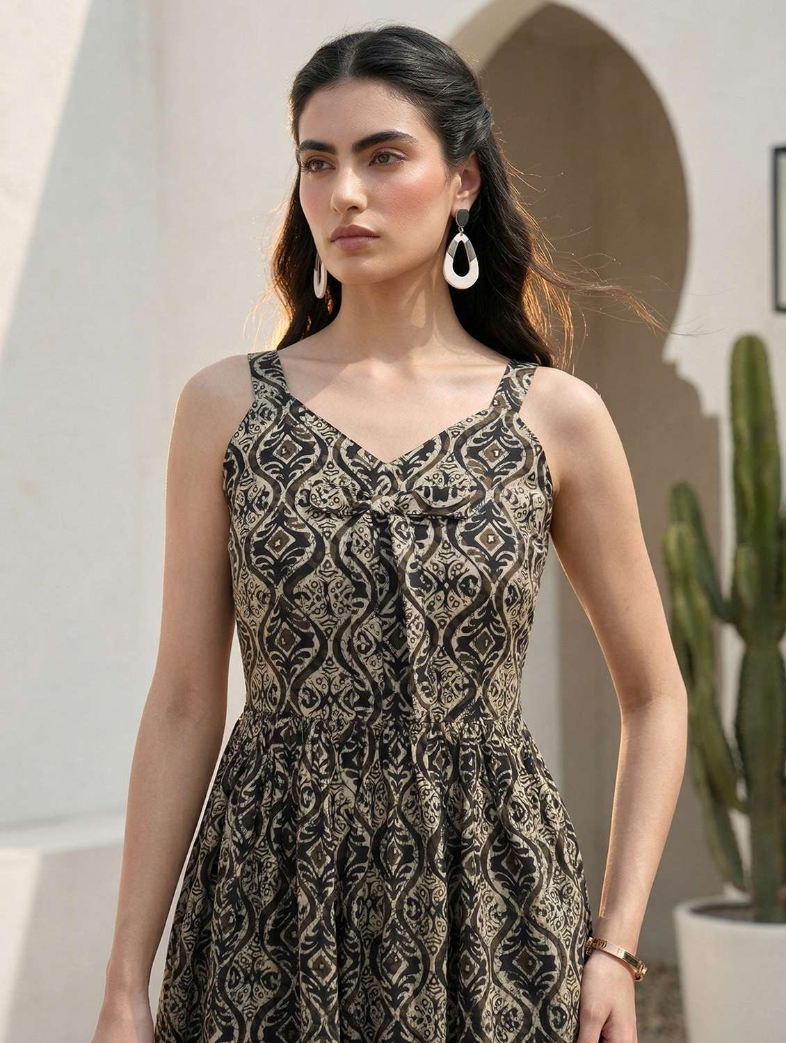 women printed sleeveless a-line dress - 22505262 -  Standard Image - 1