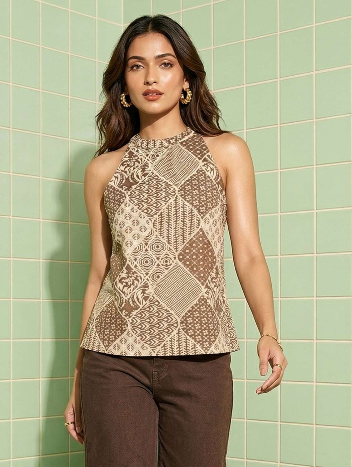 women printed halter neck regular top - 22505269 -  Standard Image - 1